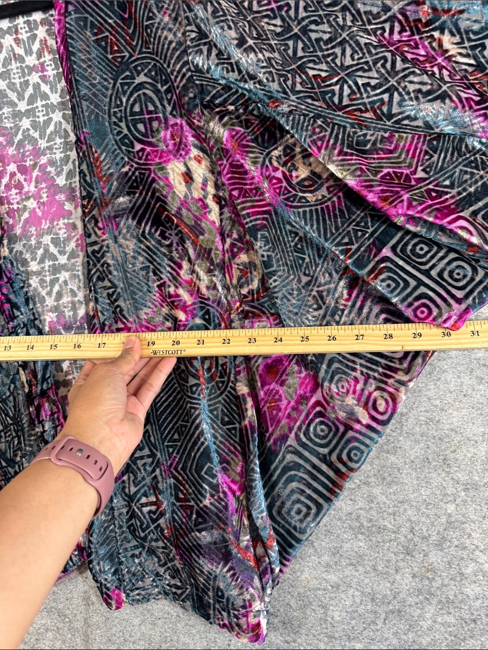 Anthropologie Multicolor Velvet Kimono Cardigan Black Fuchsia Festival Duster - Picture 10 of 14